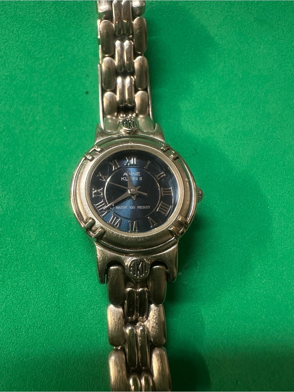 Vintage Anne Klein Silver-Tone Bracelet Watch with Blue Dial - Ready to use
